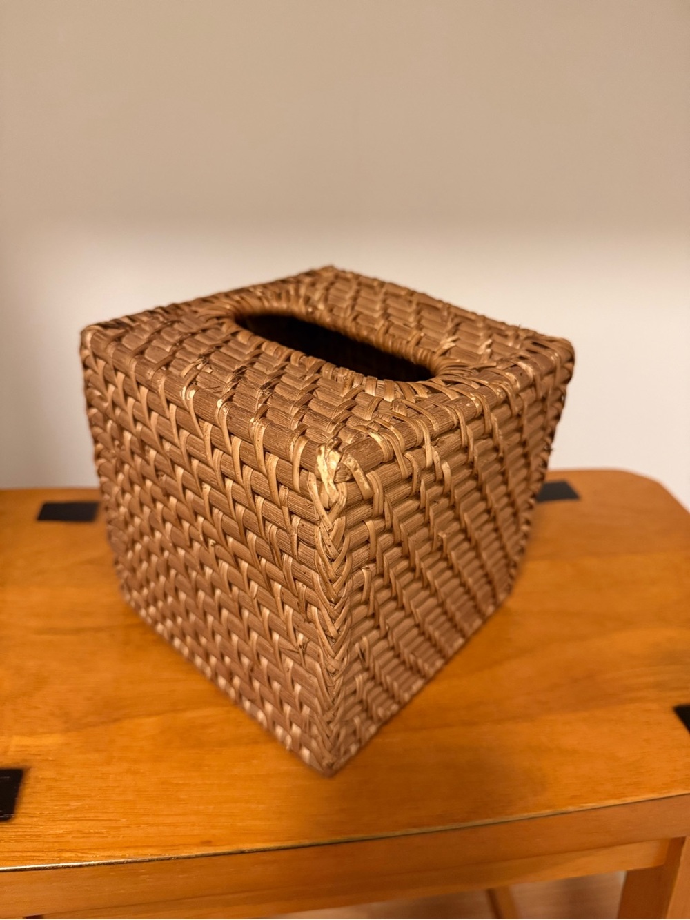 Woven Rattan Tissue Box Cover in Brown